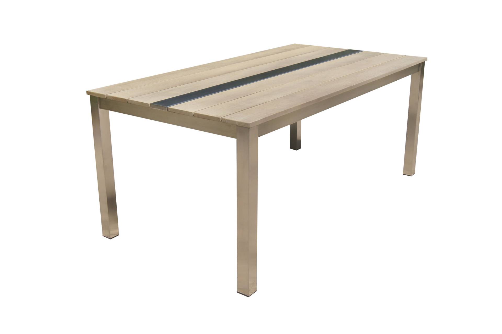 OUTFLEXX Dining Tisch, silber/natur, Edelstahl/FSC®-Teakholz, 180x95cm, Tischbeine aus Edelstahl von OUTFLEXX