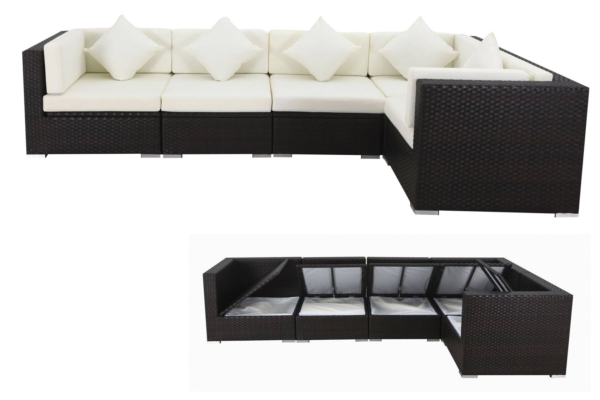 OUTFLEXX Ecklounge-Set Polyrattan, braun, für 5 Personen, wasserfeste Kissenbox von OUTFLEXX