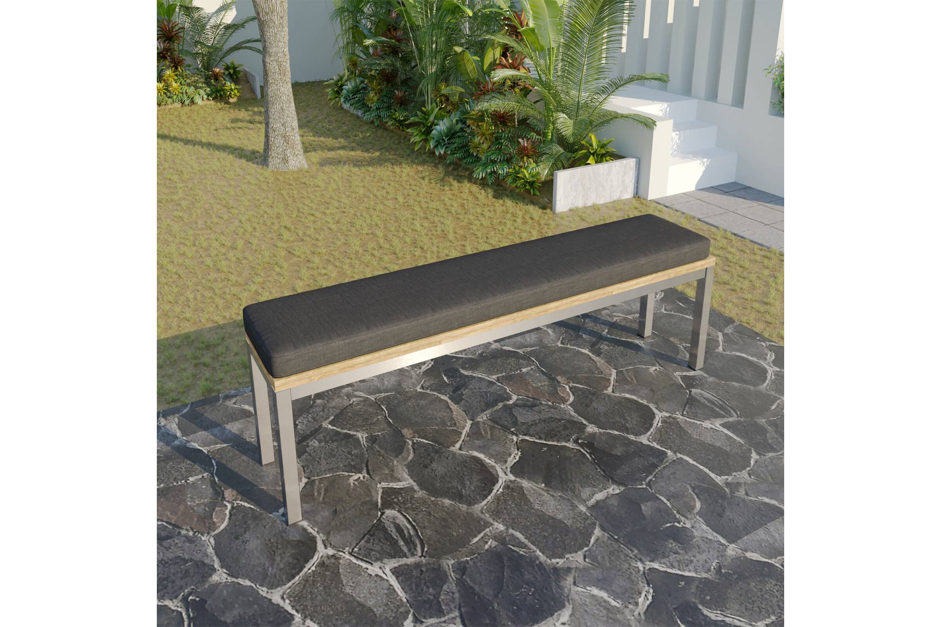 OUTFLEXX Gartenbank, Edelstahl/recyceltes FSC®-Teak, 200x40x45cm, A-Gestell, rustikal gebürstet von OUTFLEXX