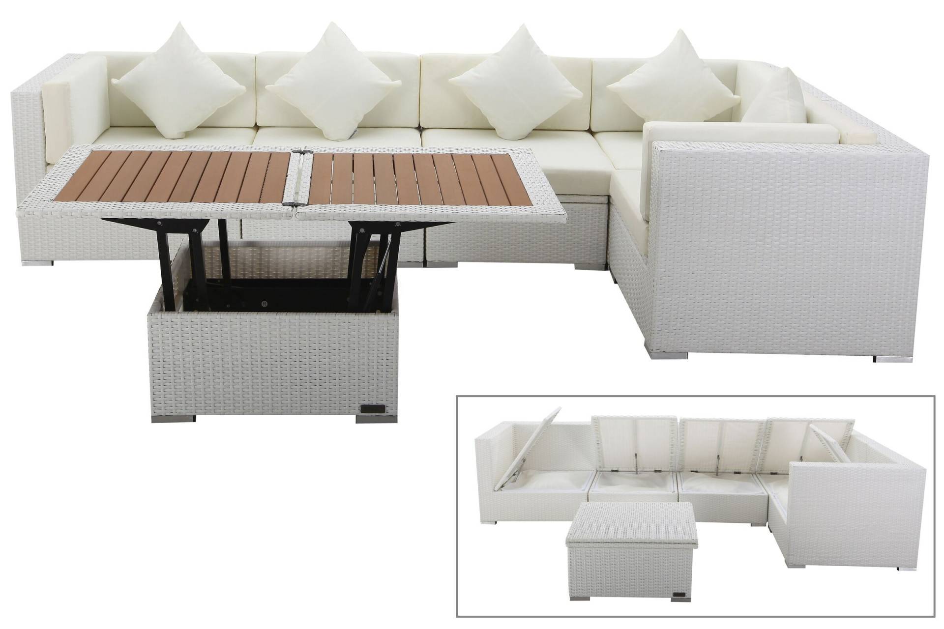 OUTFLEXX Loungemöbel Polyrattan, weiß, für 5 Personen, inkl. Loungetisch, wasserfeste Kissenbox von OUTFLEXX