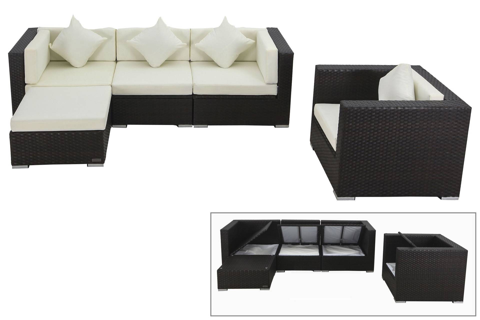 OUTFLEXX Loungemöbel-Set, braun, Polyrattan, für 5 Personen, wasserfeste Kissenbox von OUTFLEXX