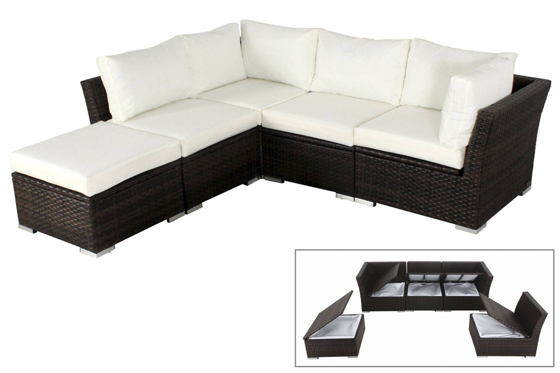 OUTFLEXX Loungemöbel-Set, braun marmoriert, Polyrattan, für 5 Personen, wasserfeste Kissenbox von OUTFLEXX