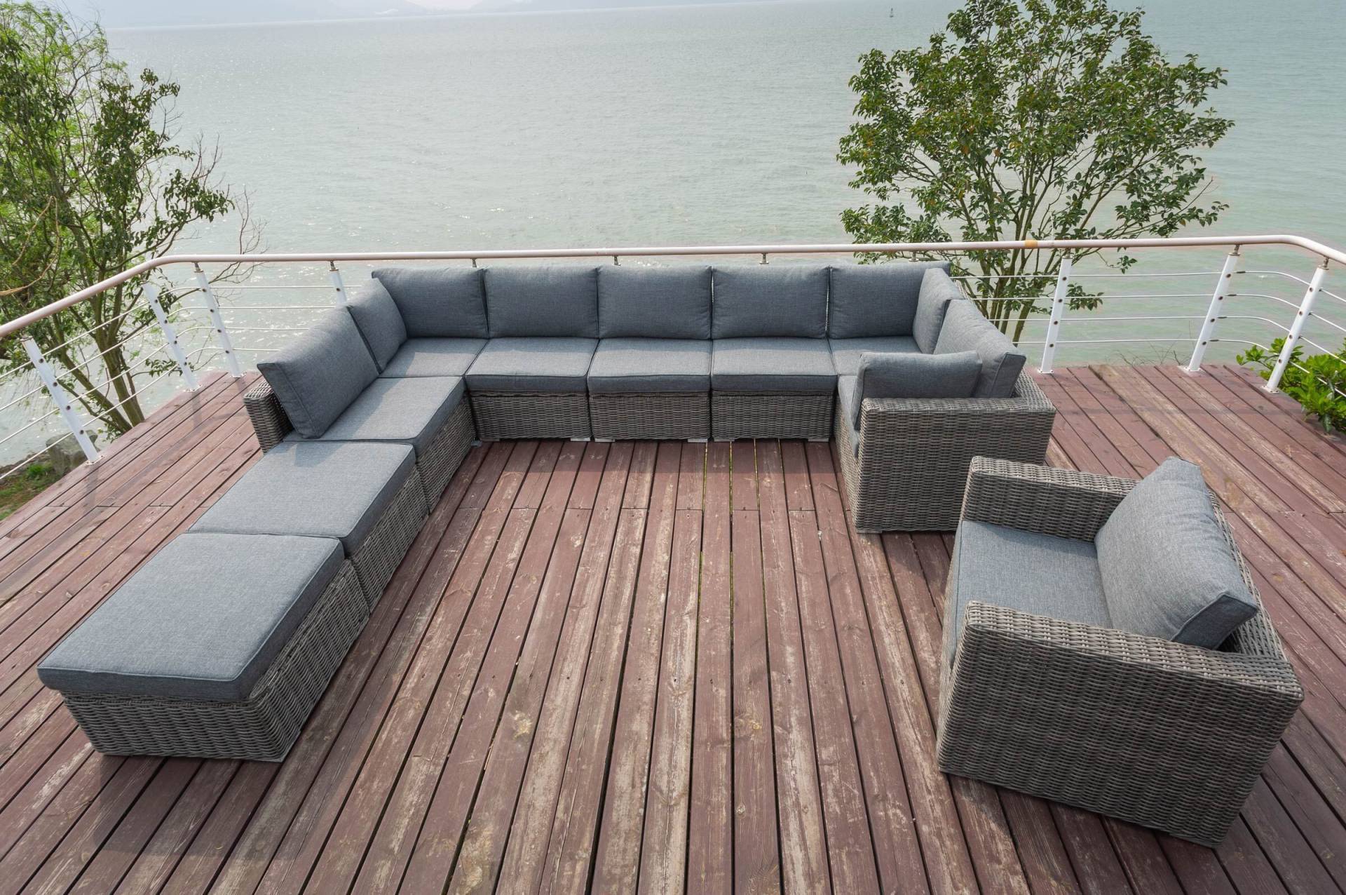 OUTFLEXX Loungemöbel-Set, grau, Polyrattan, 10 Personen, mit Sessel, verstellbare Sitzflächen, wasserfeste Kissenbox von OUTFLEXX