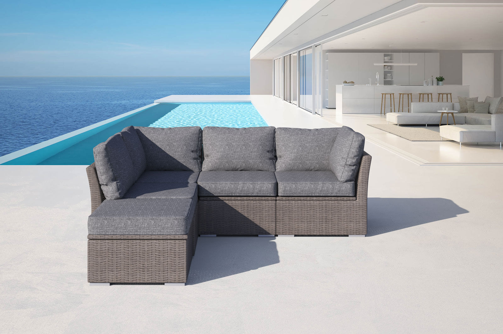 OUTFLEXX Loungemöbel Set, grau, Polyrattan, für 5 Personen, wasserfeste Kissenbox von OUTFLEXX