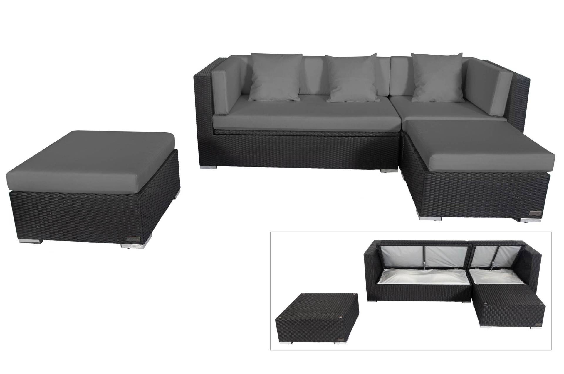 OUTFLEXX Loungemöbel-Set, schwarz, Polyrattan, 5 Personen, wasserfeste Kissenbox von OUTFLEXX