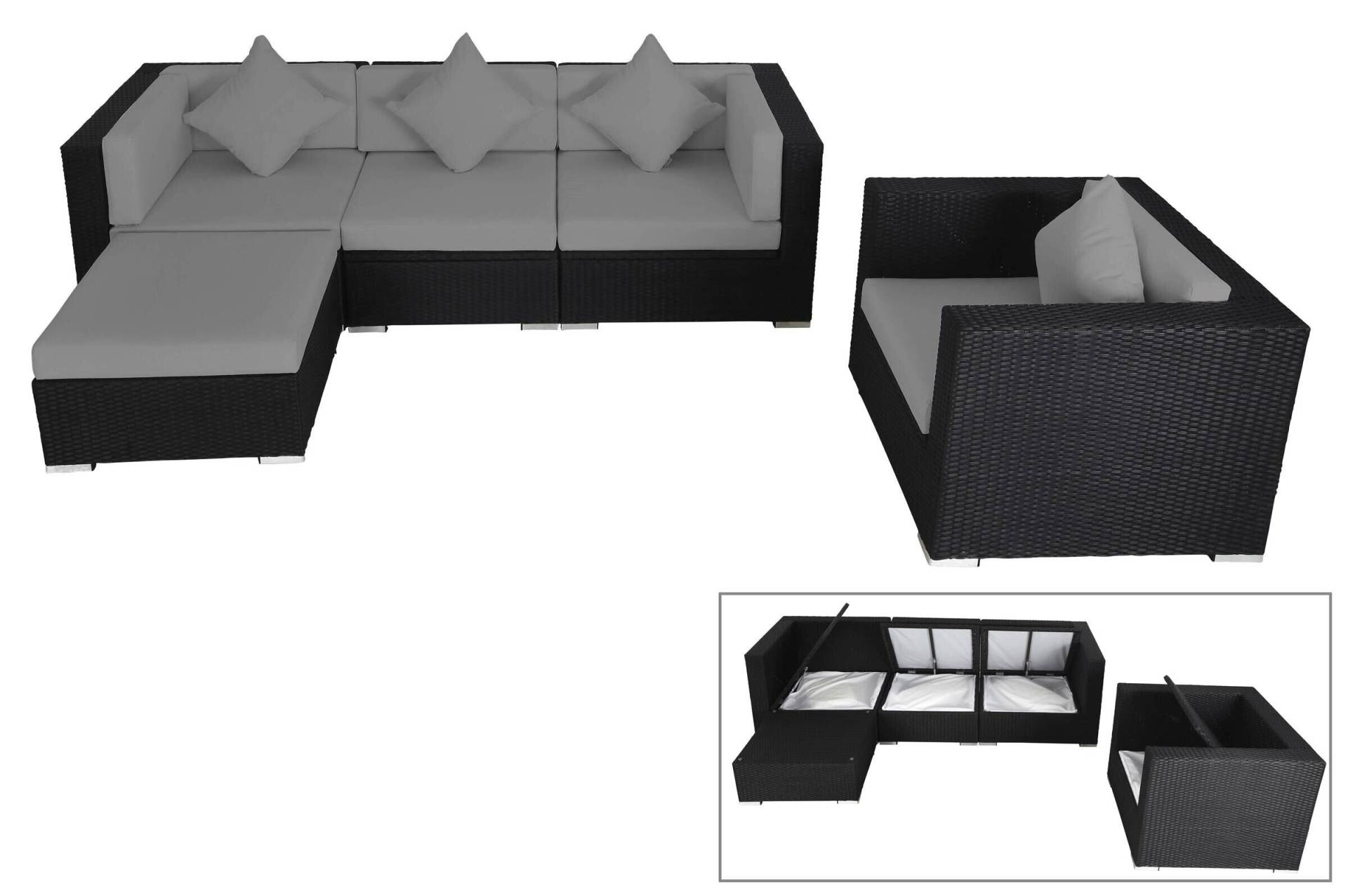 OUTFLEXX Loungemöbel-Set, schwarz, Polyrattan, für 5 Personen, wasserfeste Kissenbox von OUTFLEXX