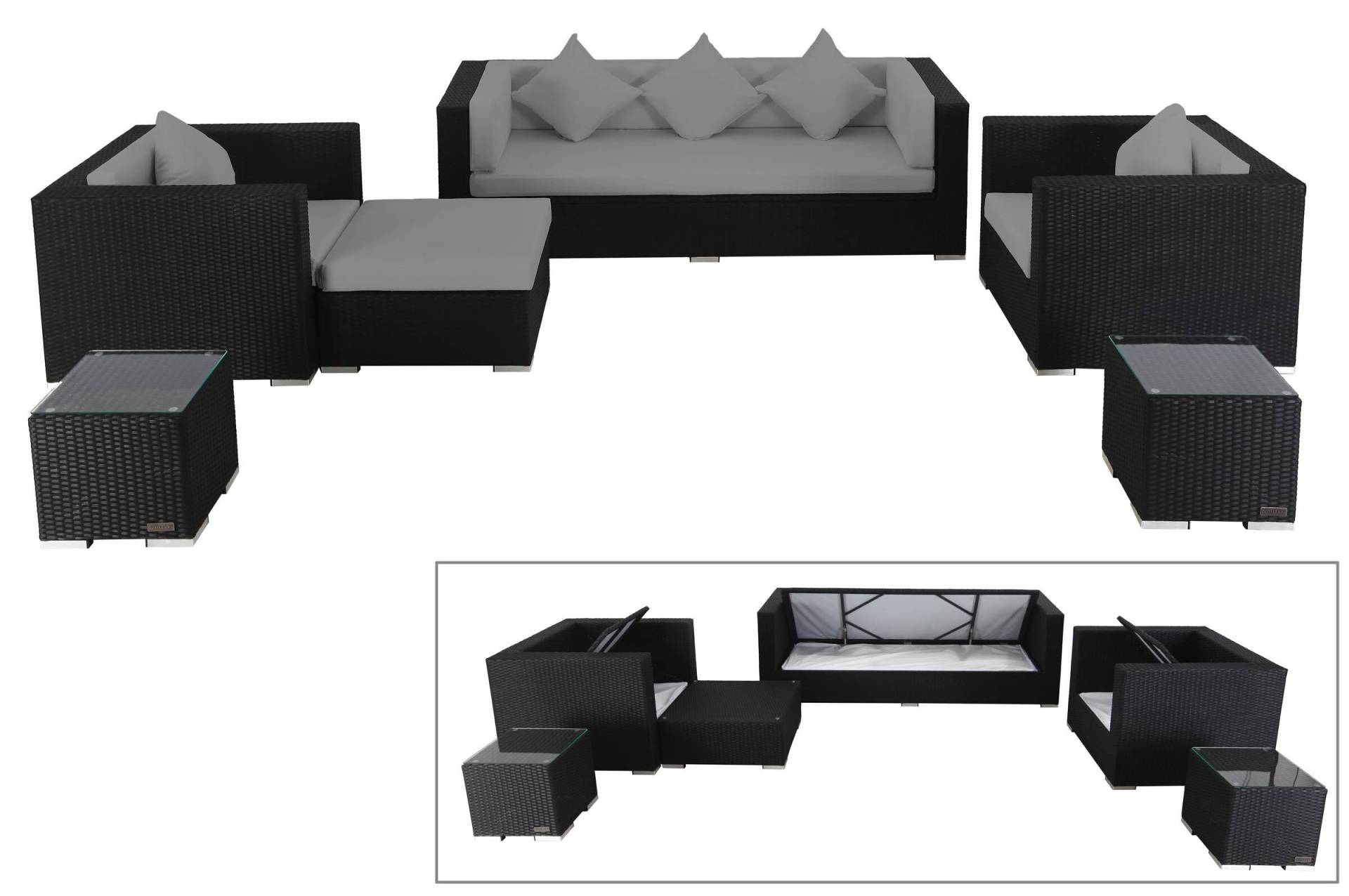 OUTFLEXX Loungemöbel-Set, schwarz, Polyrattan, für 6 Personen, wasserfeste Kissenbox von OUTFLEXX