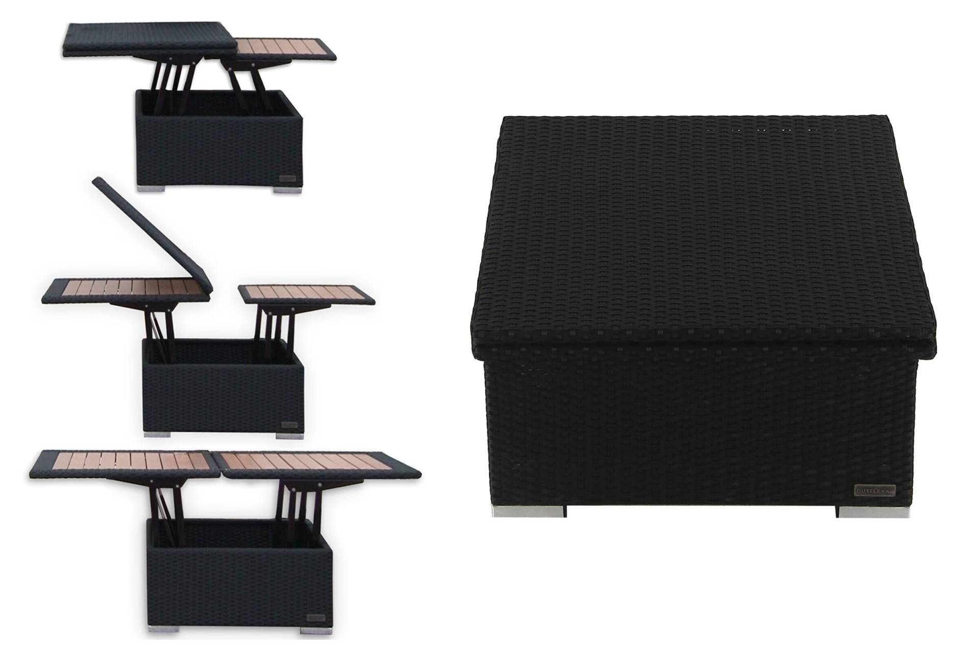OUTFLEXX Loungetisch höhenverstellbar, schwarz, Polyrattan, 75/152x75x40/64,5cm von OUTFLEXX