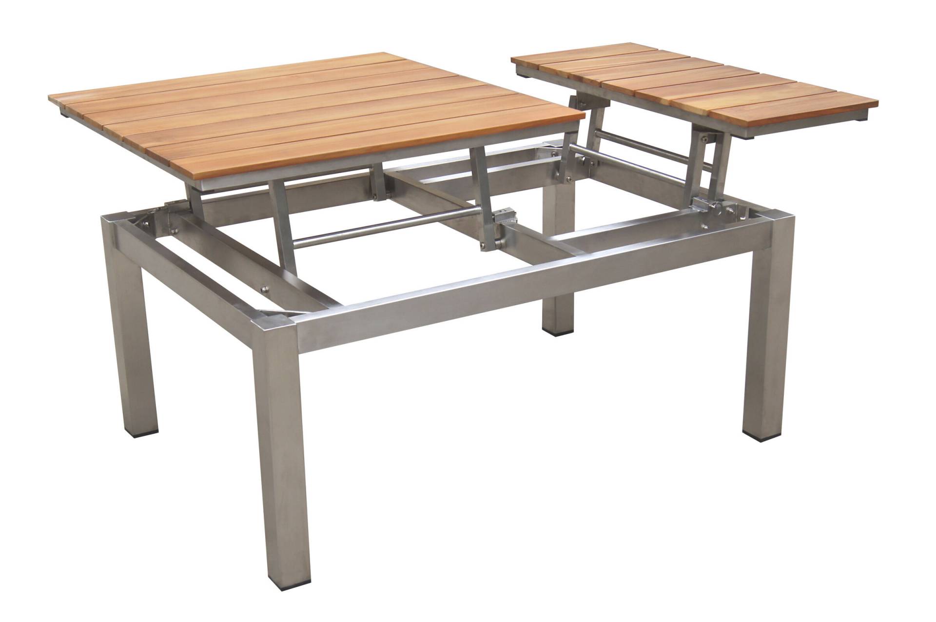 OUTFLEXX Multifunktionstisch, natur, FSC-Teak / Edelstahl, 100/118x70/90x45/60cm, Platten mehrfach verstellbar von OUTFLEXX