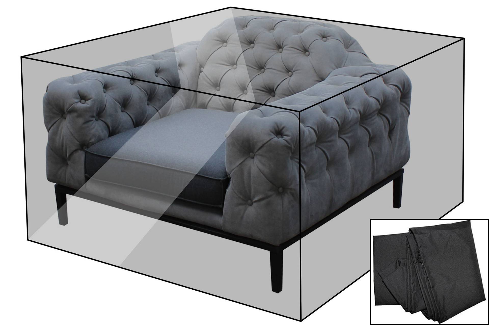 OUTFLEXX Premium Abdeckhaube für Sessel, schwarz, z.B. 21870, 120 x 107 x 75 cm, wasserbeständig, integriertes Zugband von OUTFLEXX