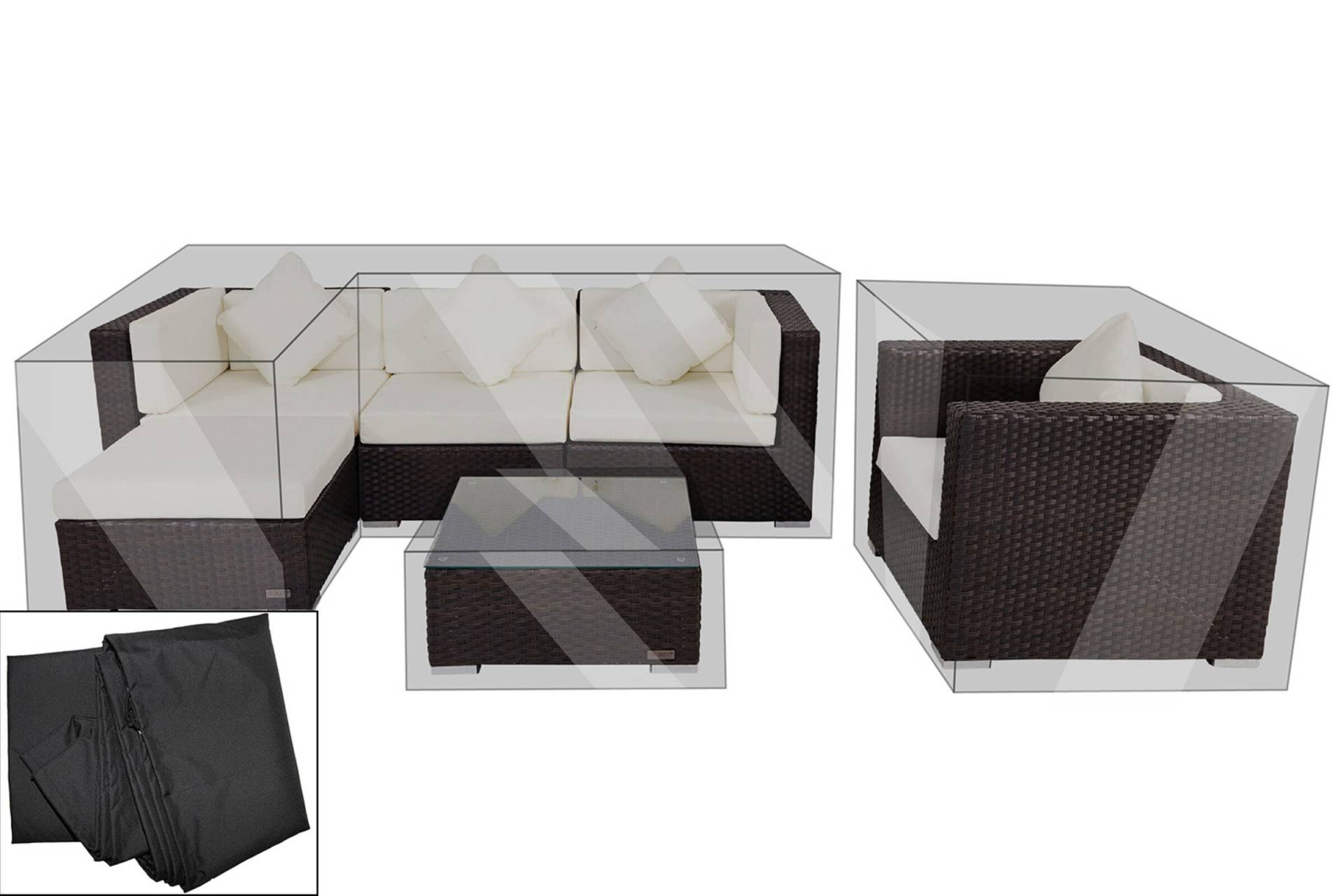 OUTFLEXX Premium Abdeckhauben Set für Lounge theBox-A/-D: 1077/ 1713/ 2523/ 16065, schwarz, wasserbeständig von OUTFLEXX