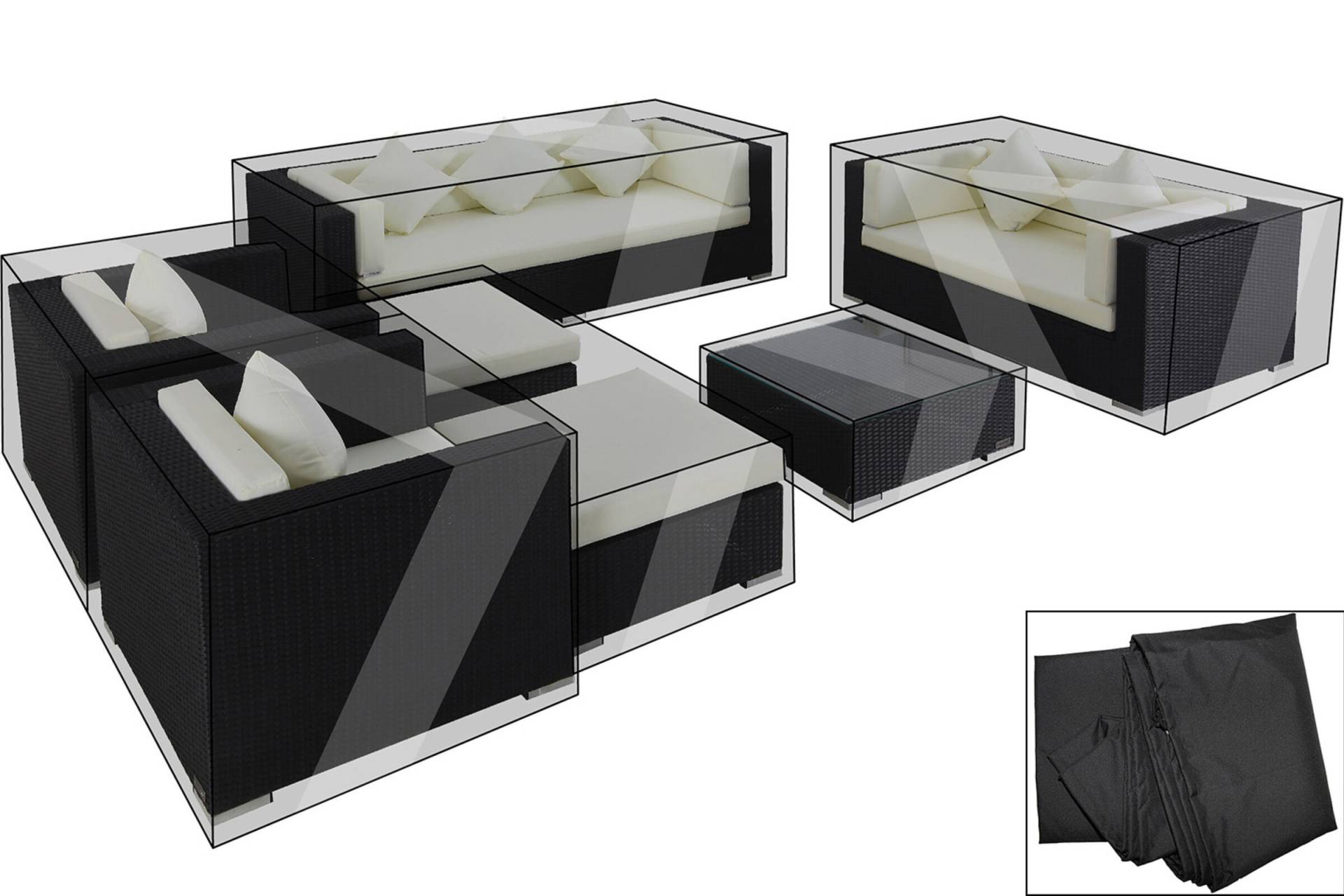 OUTFLEXX Premium Abdeckhauben Set für Lounge theBox-B: 1599/ 1716/ 7173 /16062, schwarz, wasserbeständig von OUTFLEXX