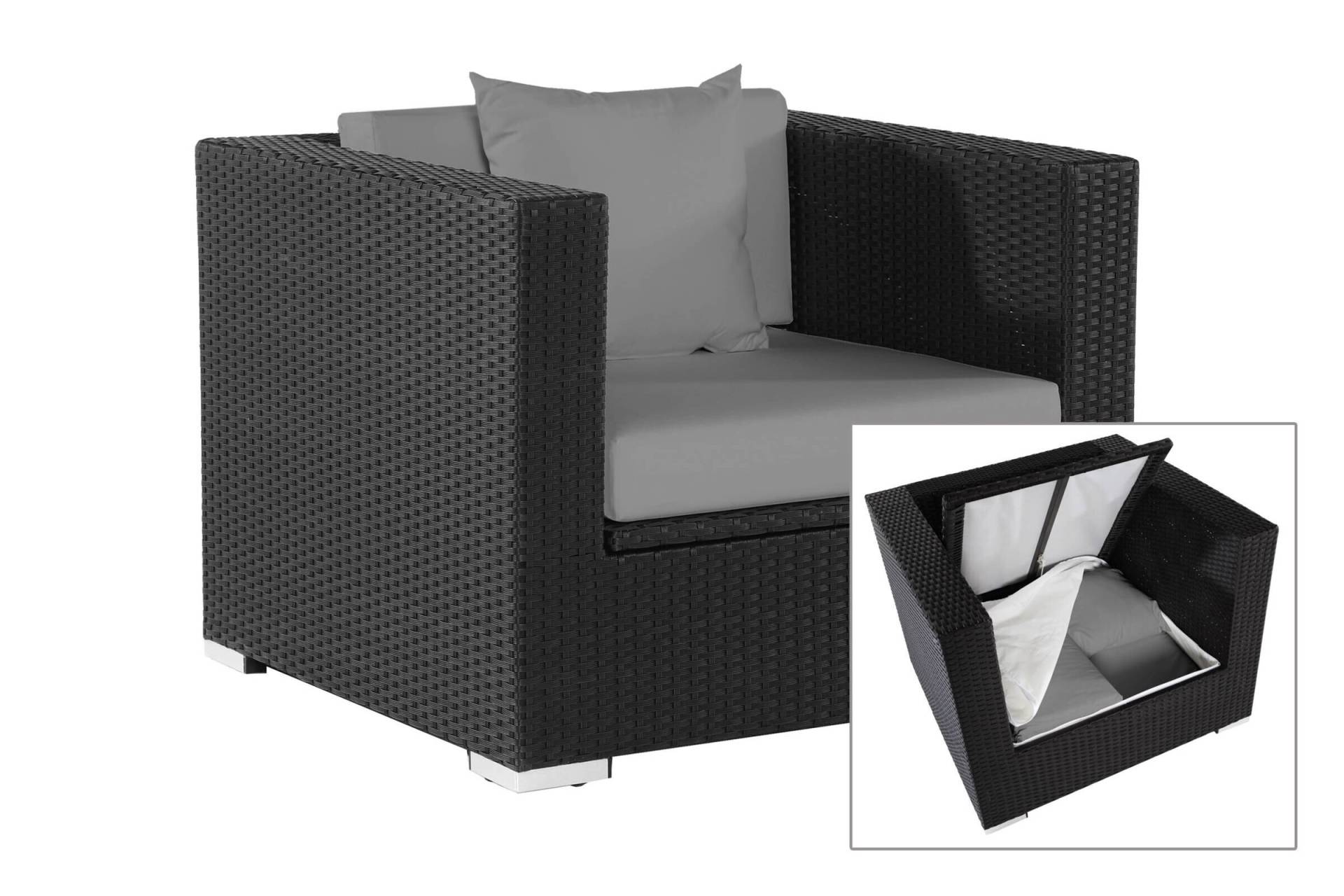 OUTFLEXX Sessel, schwarz, Polyrattan, inkl. Polster und Kissen, wasserfeste Kissenbox von OUTFLEXX