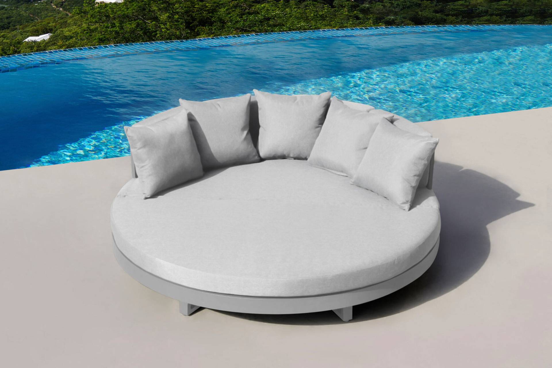 OUTFLEXX Willis Loungebett, hellgrau, Alu/Polyester, Ø175 x 60cm, runde Sonneninsel, inkl. Kissen von OUTFLEXX