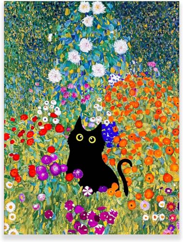 OUTFYT Gustav Klimt Wandbild Katze im Blumengarten Poster Gustav Klimt Drucke Gustav Klimt Leinwandbild für Zuhause Bild Dekor 50x70cmx1 Ohne Rahmen von OUTFYT