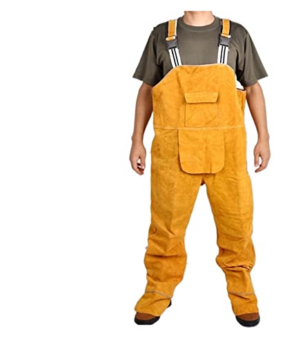 OUTFYT Unisex Bib Overalls Protective Leder Flamme Reparaturschweißer -Gurthose, Schutzkleidung Coverall,Überlegener Schutz(Yellow,XX-Large) von OUTFYT