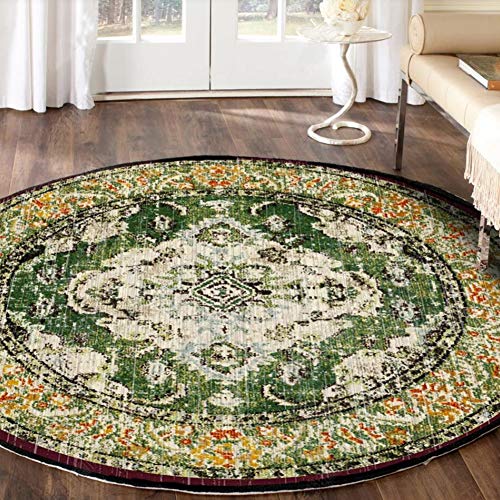 OUTGYM Luxus Vintage Runder Teppich 120 x 120 Klassischer Medaillon Teppich im Persischen Stil Orientalischen Blumenteppich Rot Wohnzimmer von OUTGYM