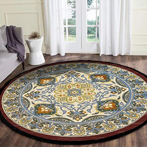 OUTGYM Luxus Vintage Runder Teppich 120 x 120 Klassischer Medaillon Teppich im Persischen Stil Orientalischen Blumenteppich Rot Wohnzimmer von OUTGYM