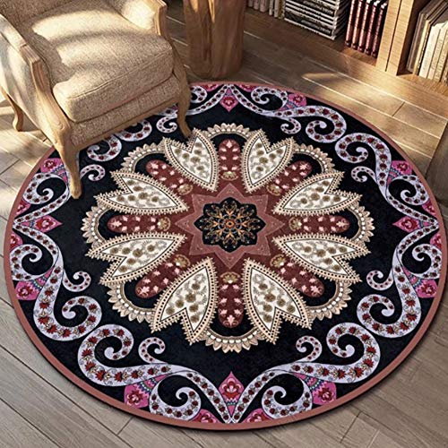 OUTGYM Runder VintageTeppich Runder Traditioneller Blumenteppich Kurzfloriger Schlafzimmerteppich mit Geometrischem Muster Anti-Rutsch-Hellblau Waschbar 120 x 120 von OUTGYM