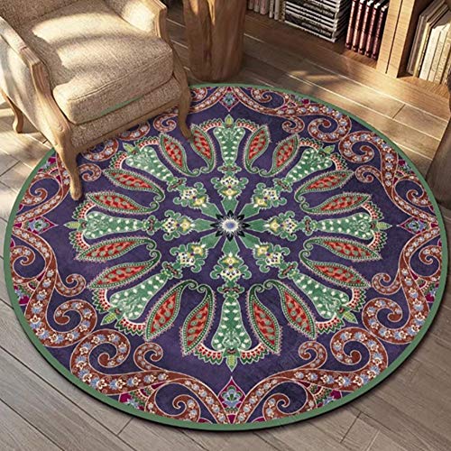 OUTGYM Runder VintageTeppich Runder Traditioneller Blumenteppich Kurzfloriger Schlafzimmerteppich mit Geometrischem Muster Anti-Rutsch-Hellblau Waschbar 120 x 120 von OUTGYM