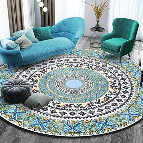 OUTGYM Vintage Runder Teppich Traditioneller mit Blumenmuster im Böhmischen Mandala-Stil Marokko Design Wohnzimmer Teppich weiche Kurze Flormatte rutschfest Rot 120 x 120 von OUTGYM
