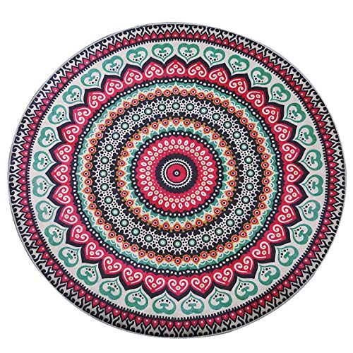 OUTGYM Vintage Runder Teppich Traditioneller Runder Teppich mit Blumenmuster im Böhmischen Mandala-Stil Marokko Design Wohnzimmer Teppich weiche Kurze Flormatte rutschfest Rot 120 x 120 von OUTGYM