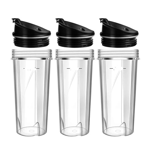 OUTIFUOTPP Ersatzteile for Mixer, kompatibel mit Ninja, 3er-Pack 16-oz-Mixbecher, Ersatz To-Go-Deckeln, Nutri QB3001SS-AA80 von OUTIFUOTPP