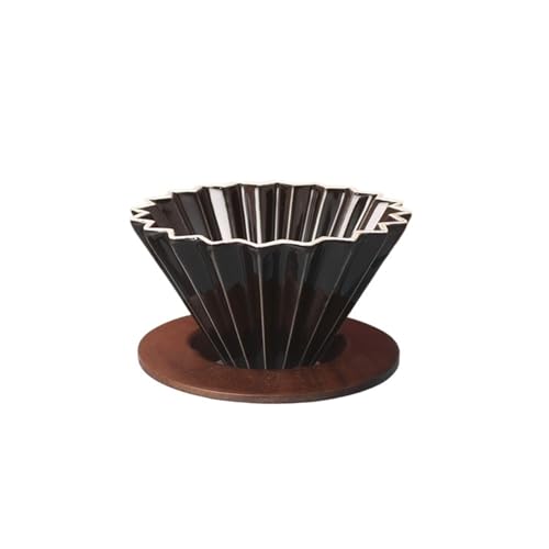 OUTIFUOTPP Handgehaltener Kaffeefilterbecher, wiederverwendbarer Origami-Filterbecher aus Keramik, Kaffeemaschine, solider Trichtertropfer, leicht zu reinigen(V01 Black Tray) von OUTIFUOTPP