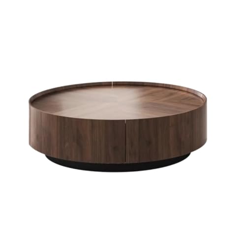 OUTIFUOTPP Minimalistischer runder Couchtisch im Retro-Stil in Walnussfarbe, Moderne, Schlichte Aufbewahrung von OUTIFUOTPP