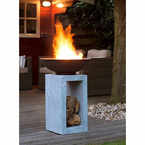 Feuersäule Garten OUTLIV. Feuerschale auf Säule Design Gartendeko 39,5x39,5x68,5cm Metall/Clayfibre-Leichtbeton Zement-Grau von OUTLIV