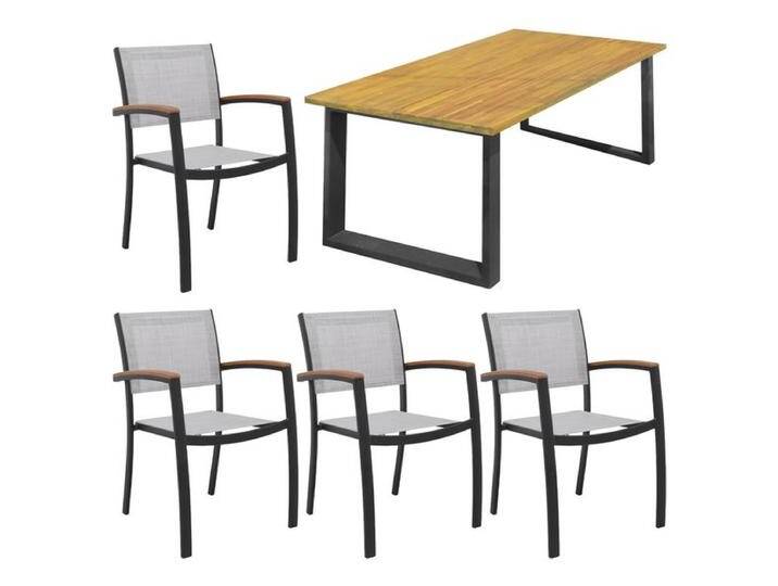 LifestyleGarden Ragusa Gartenmöbel-Set M (4 Plätze) mit OUTLIV. Tisch 180x100cm Schwarz Natur Hellgrau von OUTLIV