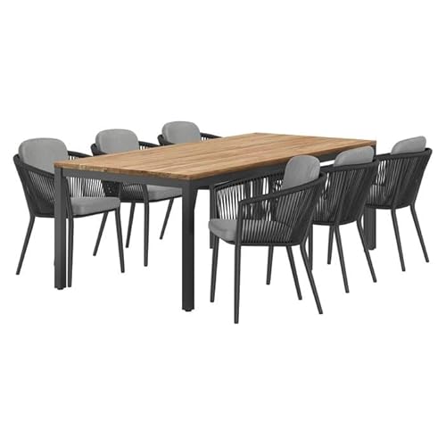 OUTLIV Gartenmöbel Set Monet Esstisch mit 6 Stühlen Aluminium Teak wetterfest rostfrei 220x100cm Schwarz Dunkelgrau von OUTLIV