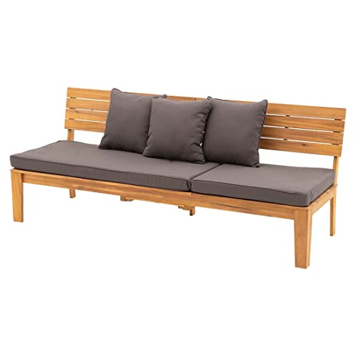 OUTLIV. 3-Sitzerbank Genua Akazie, Wetterfeste Gartenbank aus Holz mit Polyesterkissen, Verstellbare Rückenlehne, Beistelltisch, Grau Meliert, 200x72x80 cm von OUTLIV
