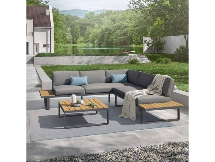 OUTLIV. Albufeira Ecklounge inkl. Loungetisch Aluminium/Polyester Schwarz Hellgrau von OUTLIV