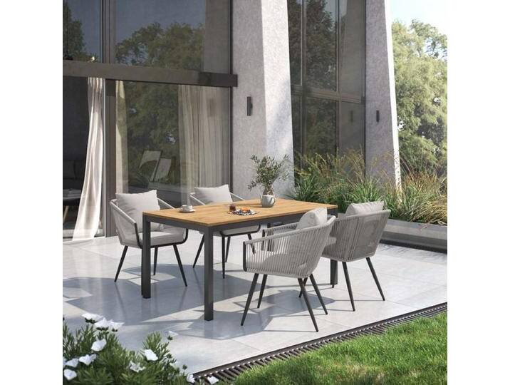 OUTLIV. Alex Gartenmöbel-Set M (4 Plätze) Tisch 160x90cm Natur Dunkelgrau Hellgrau von OUTLIV