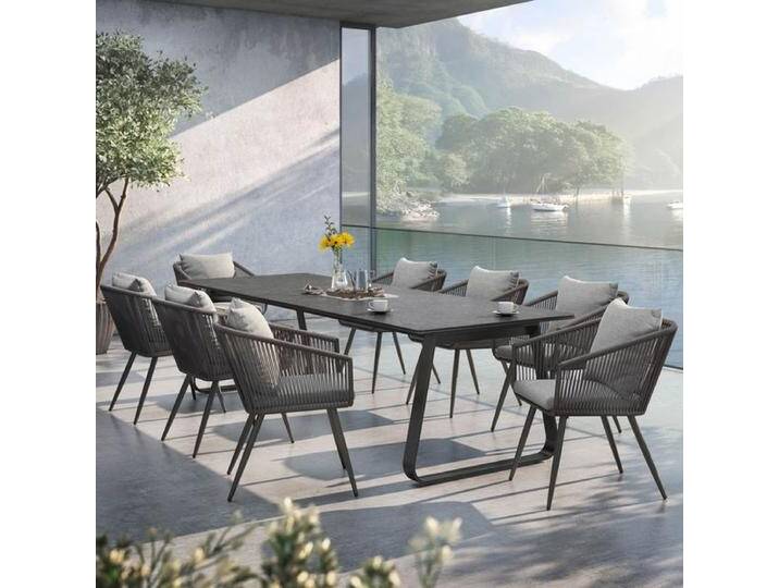 OUTLIV. Alex Gartenmöbel-Set XL (8 Plätze) Tisch 280x100cm Dunkelgrau Hellgrau von OUTLIV