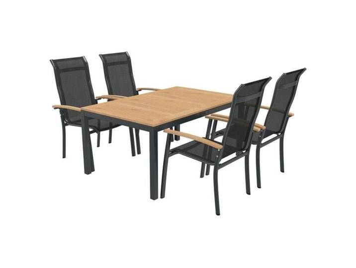 OUTLIV. Alpha Gartenmöbel-Set M (4 Plätze) Tisch 150/210x90cm Schwarz Natur Dunkelgrau von OUTLIV