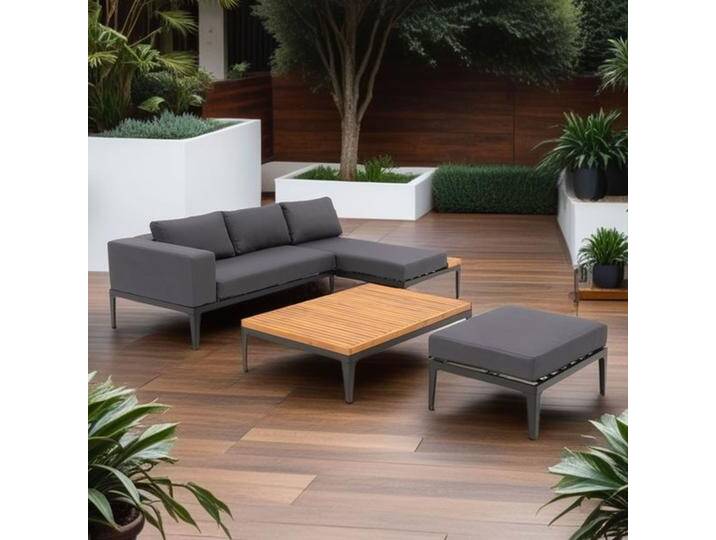 OUTLIV. Bern Ecklounge inkl. Loungetisch Aluminium/Olefin Schwarz Natur Dunkelgrau von OUTLIV