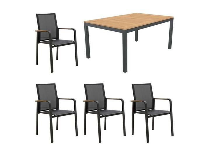 OUTLIV. Darwin Gartenmöbel-Set M (4 Plätze) Tisch 150/210x90cm Natur Dunkelgrau von OUTLIV
