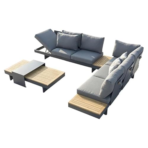 OUTLIV. Eckloungeset Luna Aluminium Kunstfaser Relaxfunktion 4 Sitzplätze 2 Tische Hellgrau Anthrazit von OUTLIV
