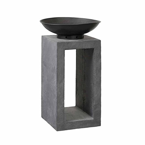 OUTLIV. Feuersäule Garten Feuerschale auf Säule Design Gartendeko 39,5x39,5x68,5cm Metall/Clayfibre-Leichtbeton Granit-Grau von OUTLIV