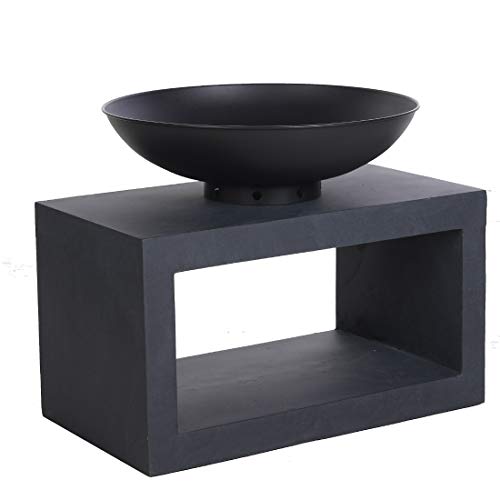 Outliv Feuerschale auf Säule, Witterungsbeständige Feuersäule aus Eisen & Clayfibre, Granitoptik, Dekorativ, Stabil, Für Garten & Terrasse, 64x36x51-80cm von OUTLIV