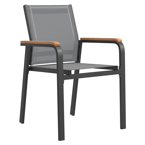 OUTLIV. Florenz Gartenstuhl stapelbar, Aluminium/Textilene, Anthrazit, 56x58x86 cm, 120 kg, wetterfest & pflegeleicht, gemütlicher Gartensessel in modernem Design von OUTLIV