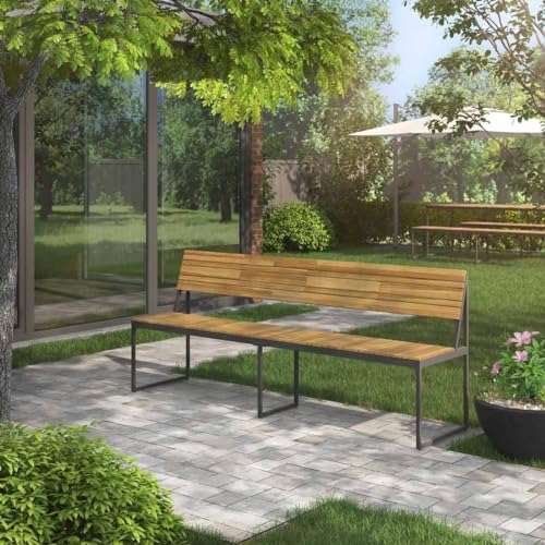 OUTLIV. Floris 3-Sitzer Gartenbank 200 cm mit Gestell aus Stahl in Schwarz und Sitzfläche sowie Rückenlehne, Akazienholz in Akazie Natur von OUTLIV