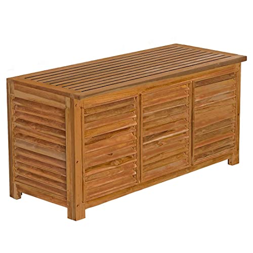 OUTLIV. Gartenbox Ventara aus Teakholz, witterungsbeständig, inkl. Soft-Close-Funktion, ideal für Terrasse und Balkon, 128x52x62cm, Teak Natur von OUTLIV