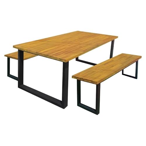 OUTLIV. Gartenmöbel Set Carla Stahl Akazie witterungsbeständig 6 Sitzplätze Tisch 180x100 cm Bänke Natur schwarz rechteckig robust von OUTLIV