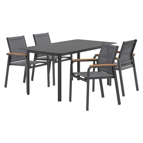 OUTLIV. Gartenmöbel-Set Florenz, 5-TLG rostfreies Aluminium, Textilene Stapelsessel, wetterfest und schnelltrocknend, Anthrazit Teak, Tisch 160x90cm OUTLIV. Gartenmöbel-Set Florenz, 5-TLG rostfreies Aluminium, Textilene Stapelsessel, wetterfest und schnelltrocknend, Anthrazit Teak, Tisch 160x90cm von OUTLIV