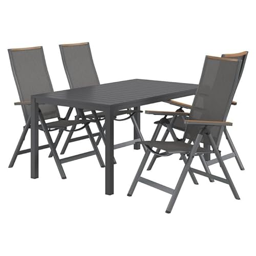OUTLIV. Gartenmöbel Set Jacob 5-teilig Aluminium Textilene wetterfest Rückenlehne verstellbar dunkelgrau 155x90 cm von OUTLIV