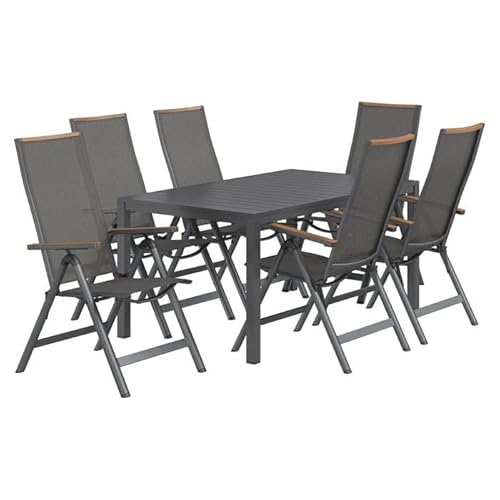 OUTLIV. Gartenmöbel Set Jacob Aluminium klappbar 6 Stühle verstellbar Textilene dunkelgrau rechteckig 155x90cm OUTLIV. Gartenmöbel Set Jacob Aluminium klappbar 6 Stühle verstellbar Textilene dunkelgrau rechteckig 155x90cm von OUTLIV