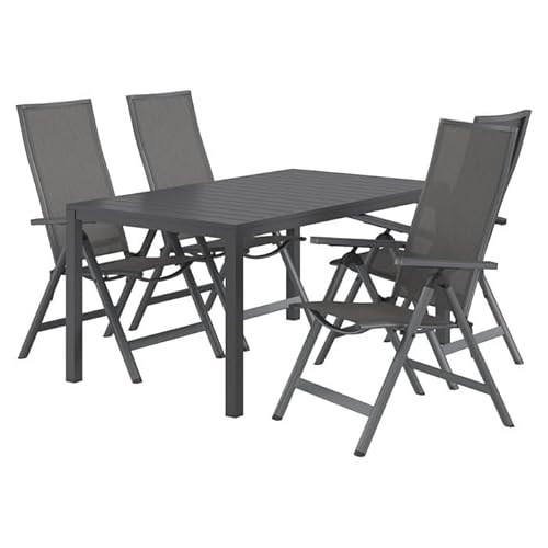 OUTLIV. Gartenmöbel Set Jacob M 5-teilig 4 ergonomische Sessel klappbar verstellbar Aluminium Textilene dunkelgrau Tisch 155x90 cm von OUTLIV